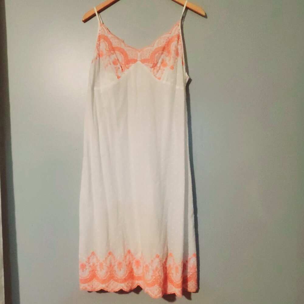 Shabby Chic White Lace Slip Dress M Embroidered Coastal  Cottagecore  Romantic